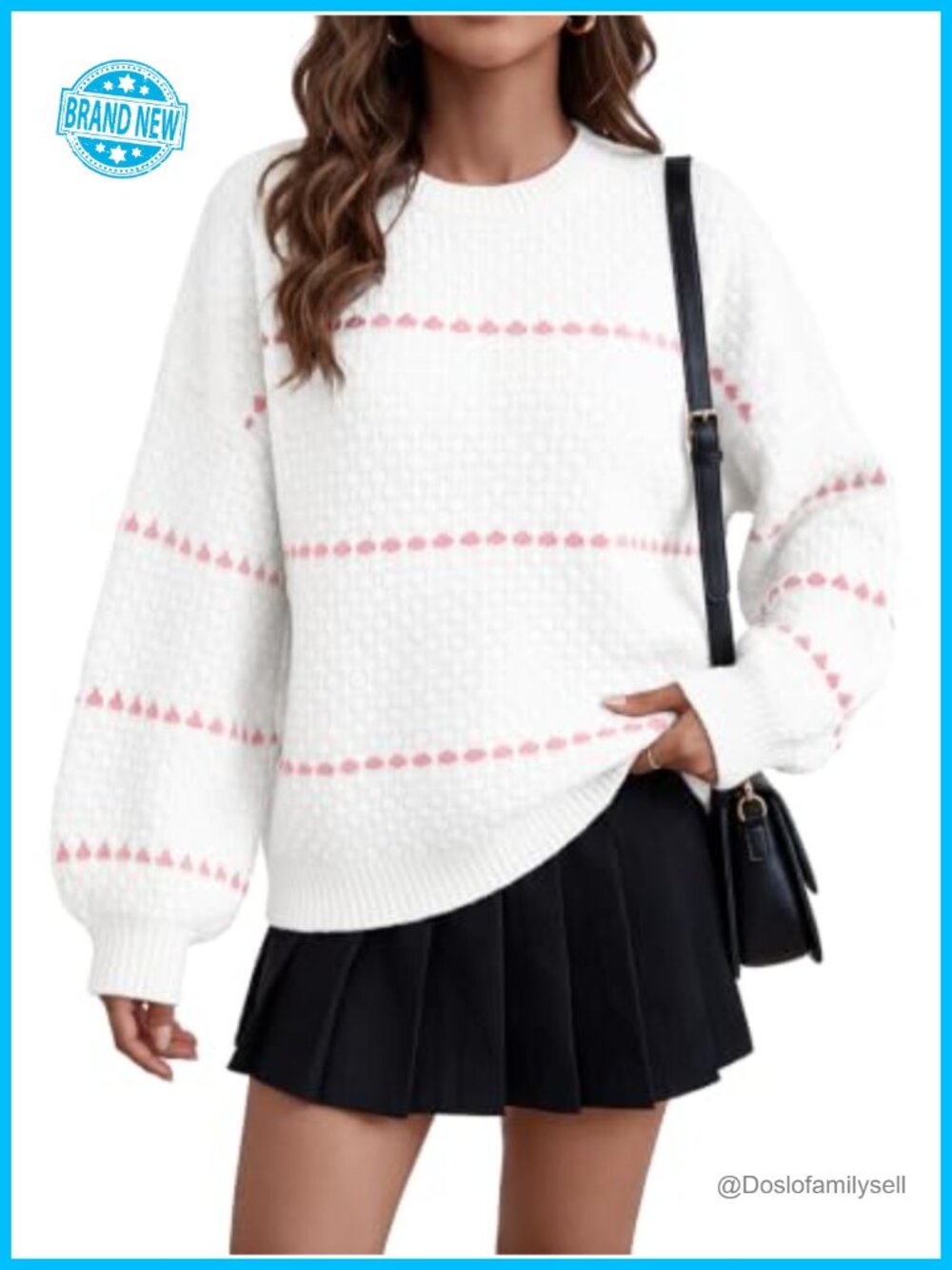 Oversized Chunky Knit Puff Sleeve Sweater Pullover Crew Neck